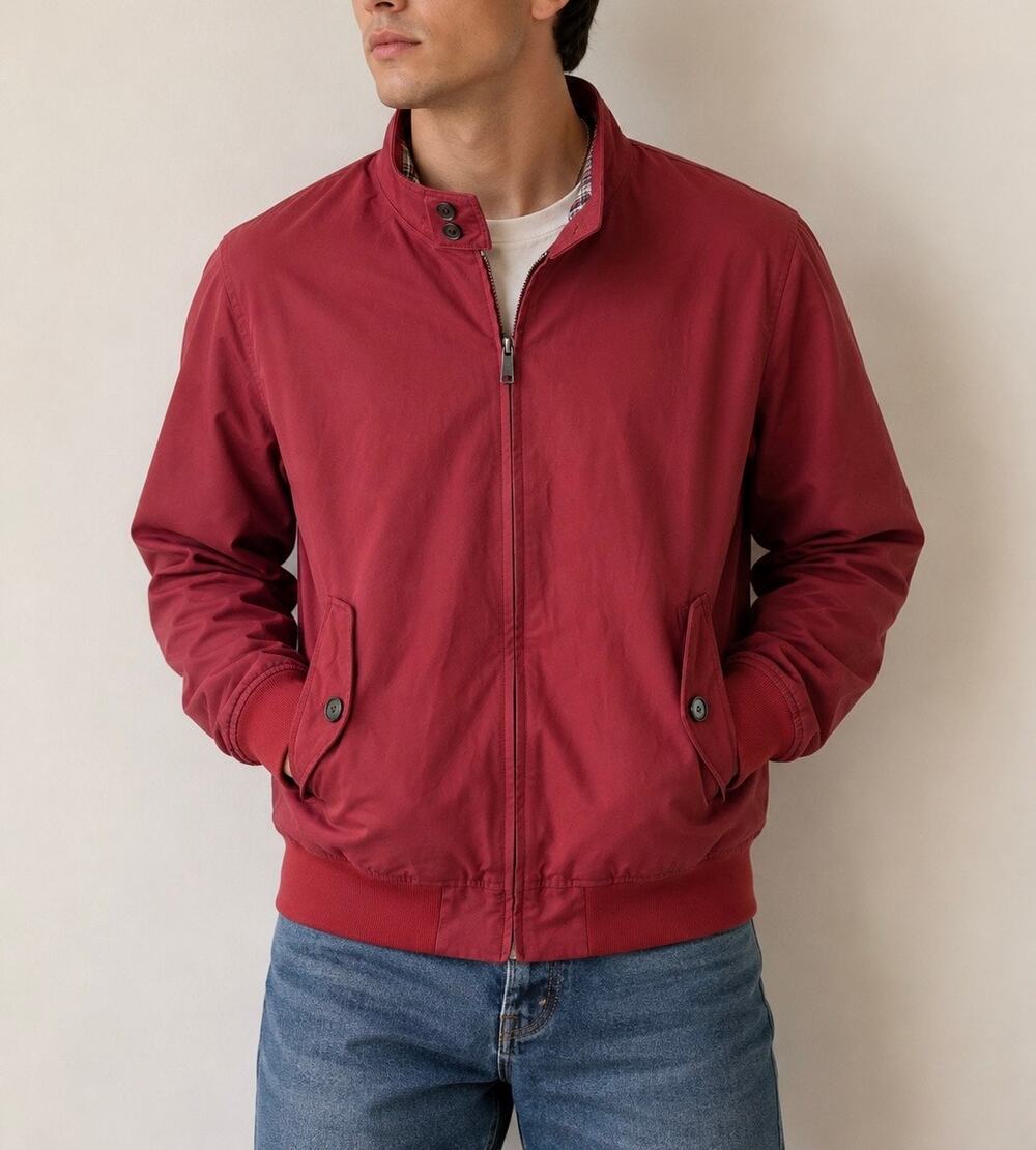 Zara Man Red Harrington Jacket with Plaid Lining Size Large